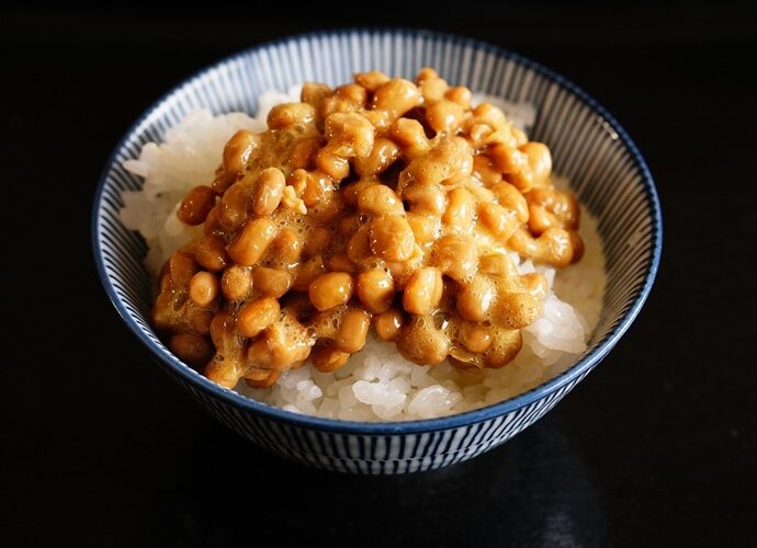 Natto, a traditional Japanese food made from fermented soybeans