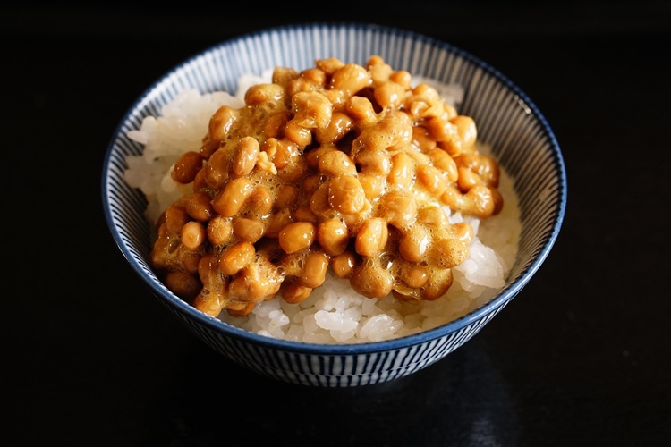 Natto, a traditional Japanese food made from fermented soybeans